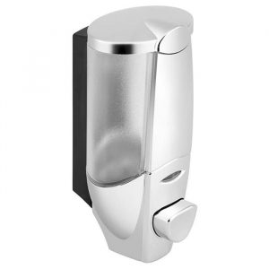 Wall mounted manual hand sanitiser dispenser for kitchens, bathrooms, and public spaces to keep occupants clean and safe.