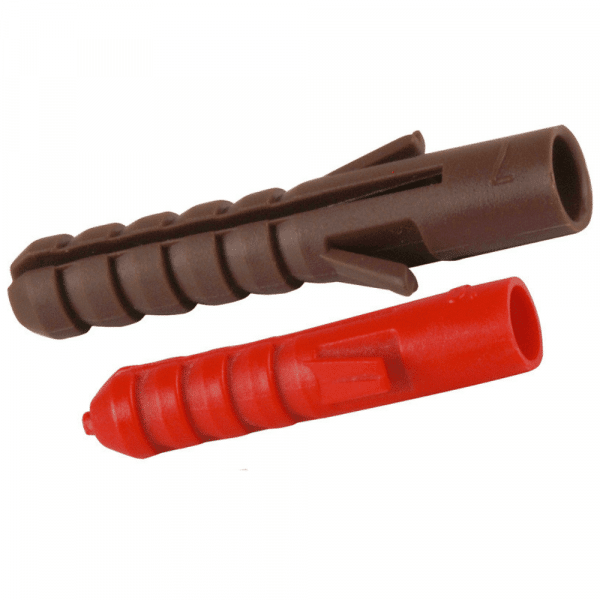 Fischer Contract Plastic Wallplug- Brown wall plug and a red wallplug.