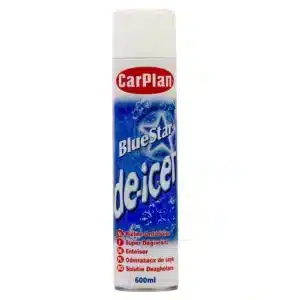 Image of CarPlan Blue Star De-Icer 600ml, a reliable aerosol spray for melting windshield ice efficiently in cold weather.